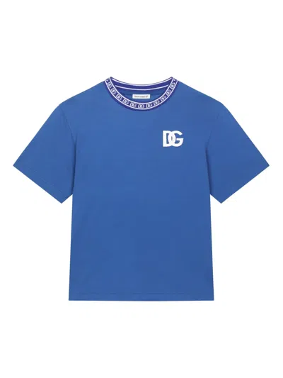 Dolce & Gabbana Kids' Logo-print Cotton T-shirt In Blue