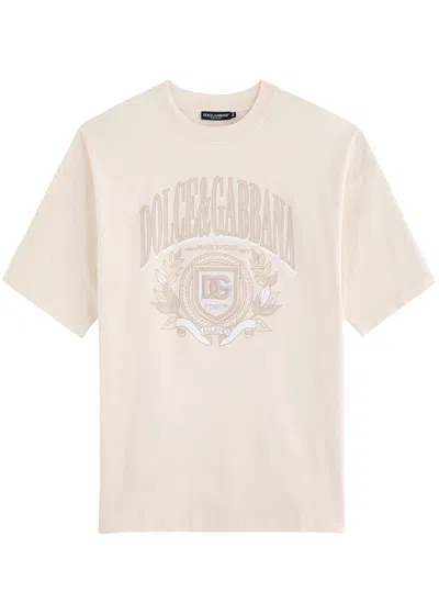 Dolce & Gabbana Logo-print Cotton T-shirt In Cream