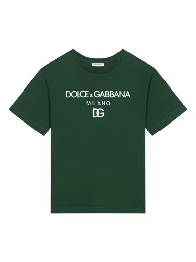 Dolce & Gabbana Kids' Logo-print Cotton T-shirt In Green