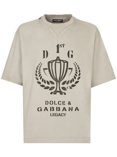 Dolce & Gabbana Logo-print Cotton T-shirt In Grey