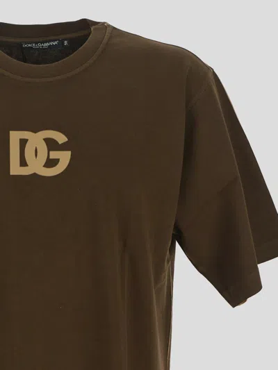 Dolce & Gabbana Logo Print Cotton T-shirt In Brown