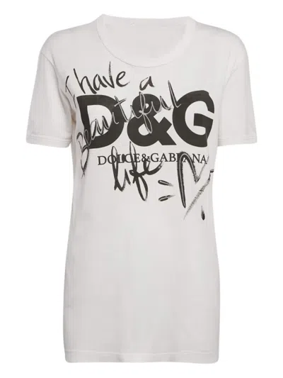 Pre-owned Dolce & Gabbana Logo-print Cotton T-shirt In White