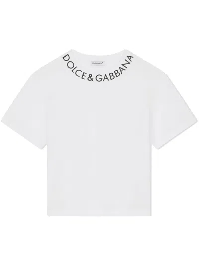 Dolce & Gabbana Kids' Logo-print Cotton T-shirt In Bianco Ottico