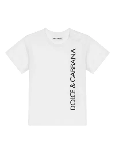 Dolce & Gabbana Babies' T-shirt In Jersey Con Stampa Logo In White