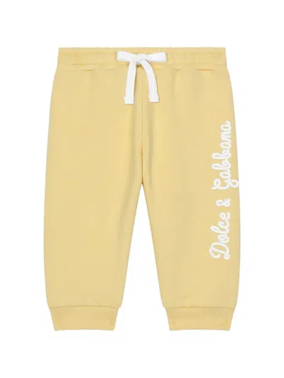 Dolce & Gabbana Babies' Logo-print Cotton Track Pants In Yellow