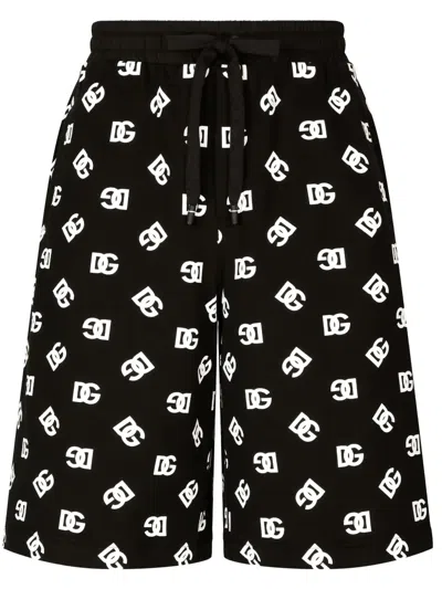 Dolce & Gabbana Dg Logo Print Cotton Shorts In Black