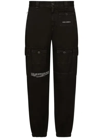 Dolce & Gabbana Logo-print Cotton Trousers In Black
