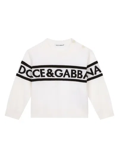 Dolce & Gabbana Babies' Logo-print Crew-neck Jumper In Neutrals