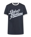 Dolce & Gabbana T-shirt With A Logo And A Velvet Finish In Blue