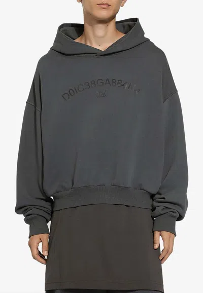 DOLCE & GABBANA LOGO PRINT CROPPED HOODED SWEATSHIRT