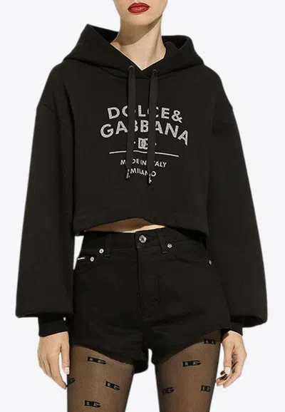 DOLCE & GABBANA LOGO PRINT CROPPED HOODIE
