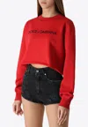 Dolce & Gabbana Logo Print Cropped Sweatshirt In Red