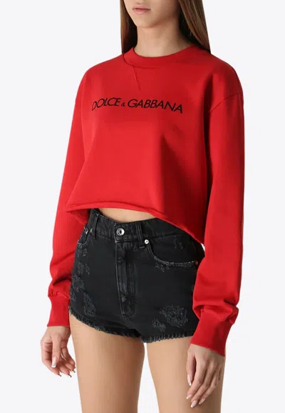 Dolce & Gabbana Logo Print Cropped Sweatshirt In Red
