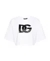 Dolce & Gabbana White Cotton Cropped T-shirt With Drop Shoulder And Logo Print For Women In White