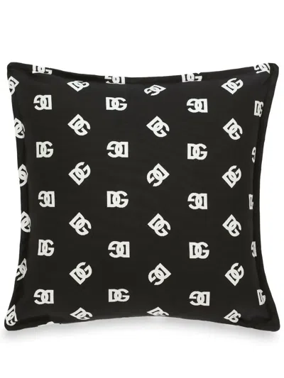 Dolce & Gabbana Kissen Mit Logo-print In Black
