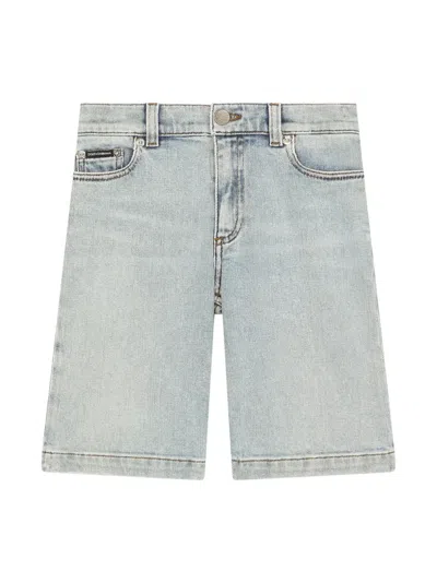 Dolce & Gabbana Kids' Logo-print Denim Bermuda Shorts In Blue