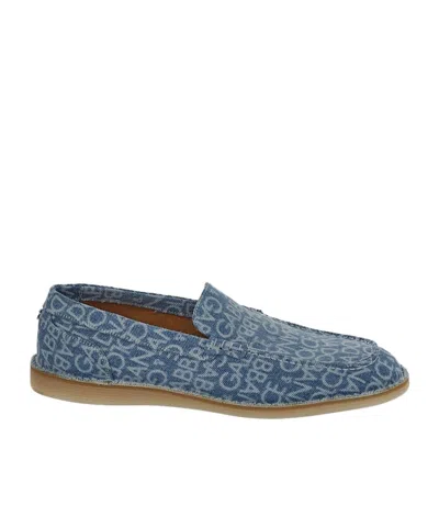 Dolce & Gabbana Logo-print Denim Loafers In Blue