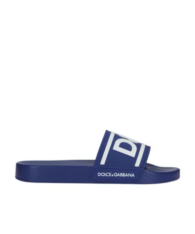 Dolce & Gabbana Logo-print Detail Pool Slides In Blue