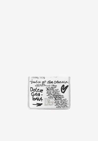 Dolce & Gabbana Logo Print Dg Wallet In Calf Leather In White