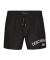 Dolce & Gabbana Black Swim Trunks With Contrasting Logo Print In Nylon Man In Black