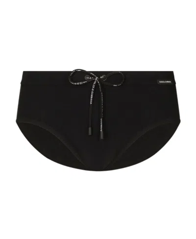Dolce & Gabbana Logo-print Drawstring Swimming Trunks In Black