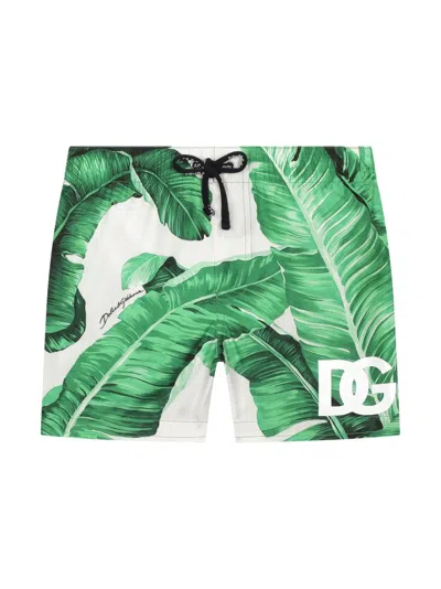 Dolce & Gabbana Babies' Logo-print Drawstring-waist Swim Shorts In Green