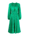 Dolce & Gabbana Logo-print Flared Silk Midi Dress In Green