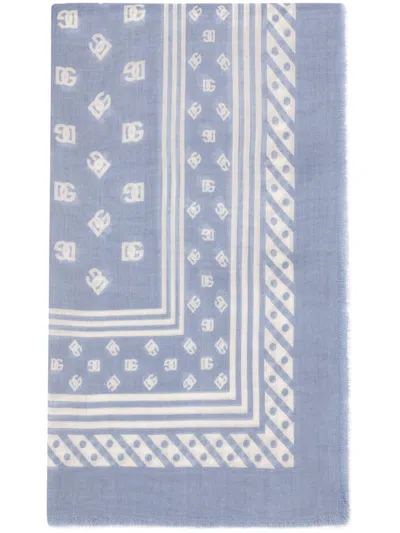 Dolce & Gabbana Silk And Cashmere Blend Print Scarf In Blue