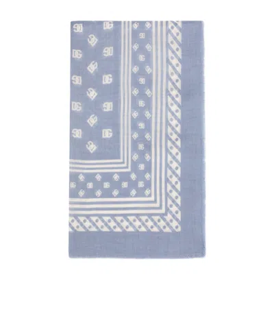 Dolce & Gabbana Logo-print Frayed Scarf In Blue