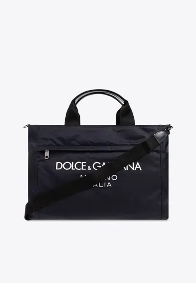 Dolce & Gabbana Logo Print Holdall Bag In Navy