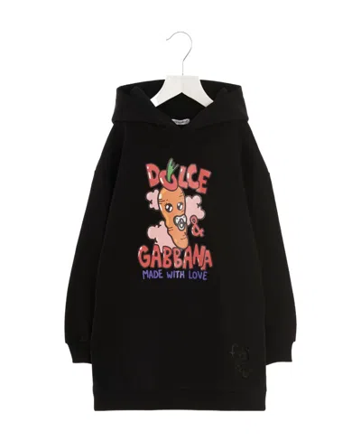 Dolce & Gabbana Logo-print Hooded Dress In Black