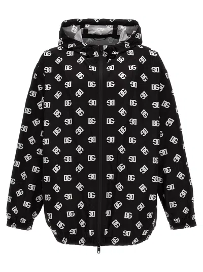 Dolce & Gabbana Black Logo Print Hooded Jacket In Multi