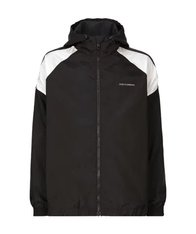 DOLCE & GABBANA LOGO-PRINT HOODED WINDBREAKER