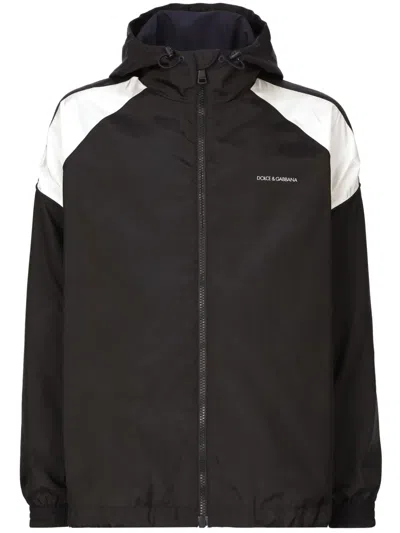Dolce & Gabbana Logo-print Hooded Windbreaker In Blue
