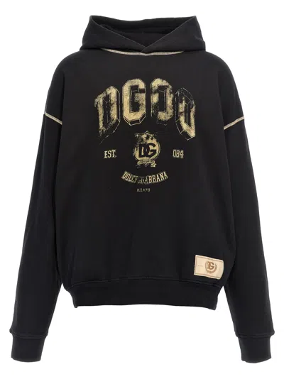 Dolce & Gabbana Oversized Hoodie With Hood And Logo Print In Black