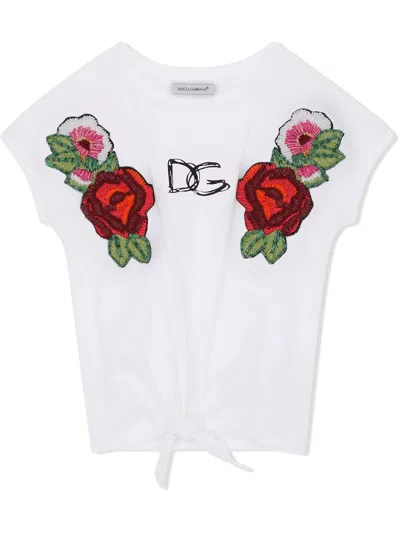 Dolce & Gabbana Kids' Floral-embroidered T-shirt In White