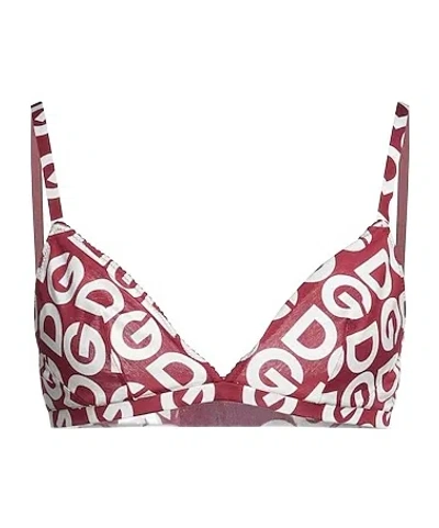 Dolce & Gabbana Logo Print Lace Bra In Wine Red