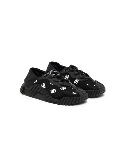 Dolce & Gabbana Kids' Logo-print Lace-up Sneakers In Black