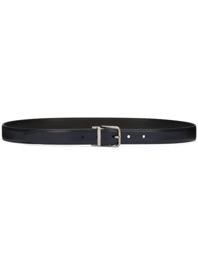 Dolce & Gabbana Logo-print Leather Belt In Blue