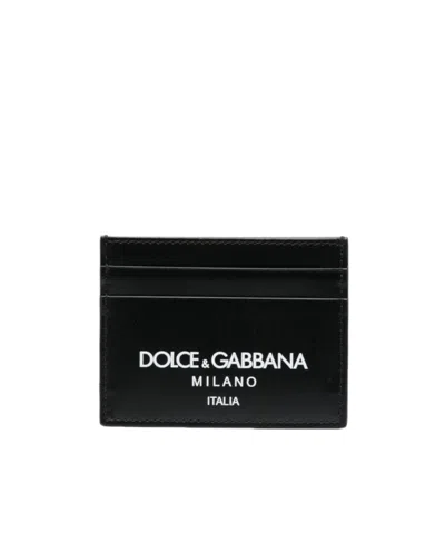 Dolce & Gabbana Logo-print Leather Card Holder In Black