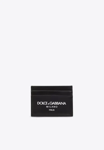 Dolce & Gabbana Logo Print Leather Cardholder In Black