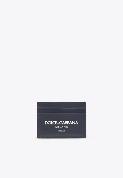 Dolce & Gabbana Logo Print Leather Cardholder In Navy
