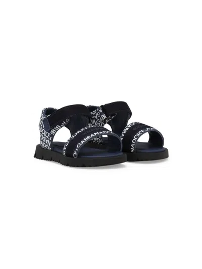 Dolce & Gabbana Kids' Logo-print Leather Sandals In Blue