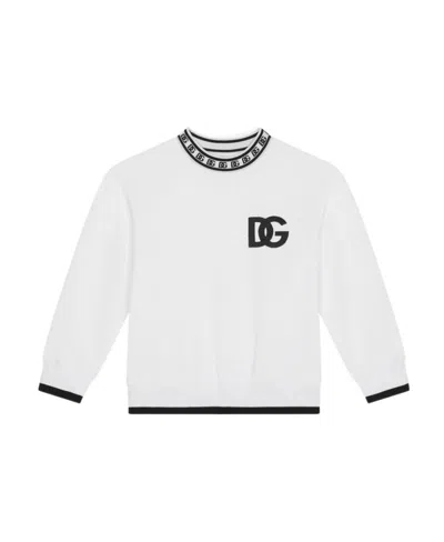 Dolce & Gabbana Jersey Round-neck Sweatshirt With Dg Logo Print In White