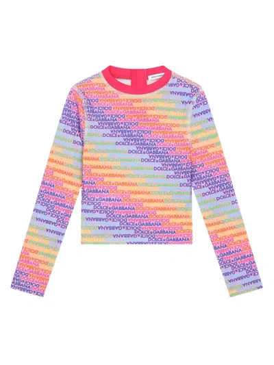 Dolce & Gabbana Kids' Logo-print Long-sleeve Swim Top In Pink