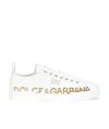 Dolce & Gabbana Sneakers In White Leather With Gold Logo In White