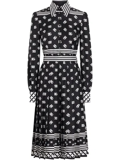 Dolce & Gabbana Logo-print Midi Dress In Black