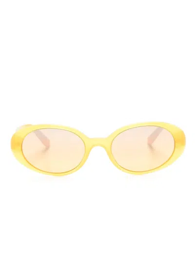 Dolce & Gabbana Logo-print Oval-frame Sunglasses In Yellow