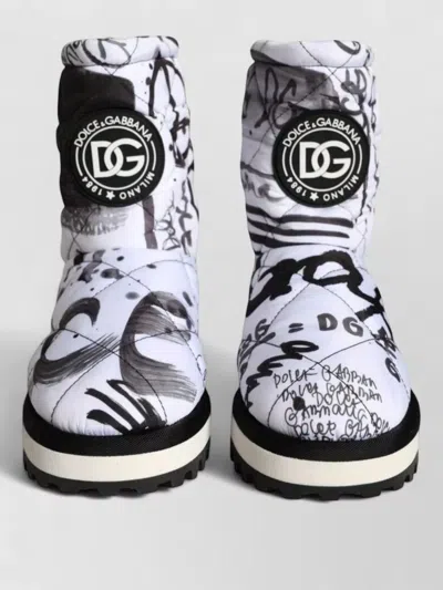 Dolce & Gabbana Logo Print Padded Mid Calf Boots In White