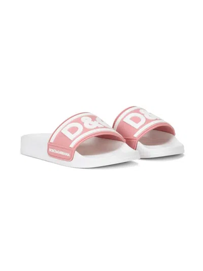 Dolce & Gabbana Kids' Logo-print Detail Sandals In 8b405 Bianco/rosa